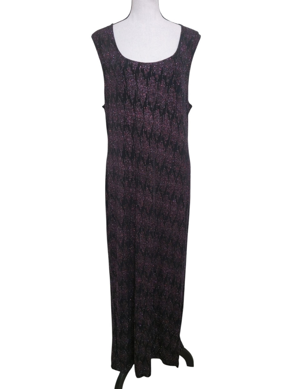 Connected Apparel Vintage 90s Y2K Black Metallic Sleeveless Beaded Maxi Dress L